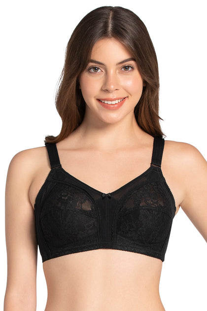 Buy Mast & Harbour Black Lace Non-Wired Heavily Padded Sports Bra on Myntra