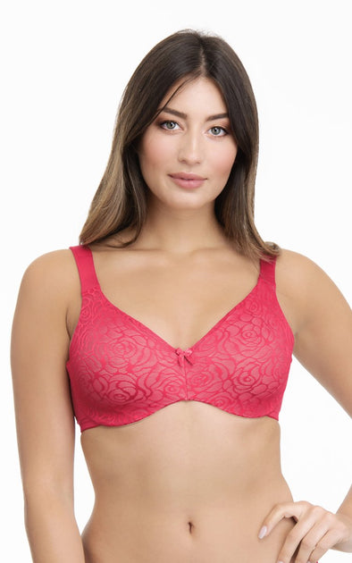 Enamor Satin Shimmers n Lace Padded Underwired Bridal Bra- Red