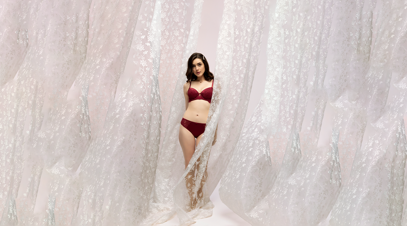 Model displaying a piece from the Valentine's Day collection
