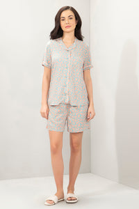 Sleep Set- PJ Top & Short S / Peach Leaf Print - amanté Sleepwear thumbnail 1