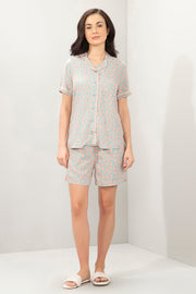 Sleep Set- PJ Top & Short S / Peach Leaf Print - amanté Sleepwear