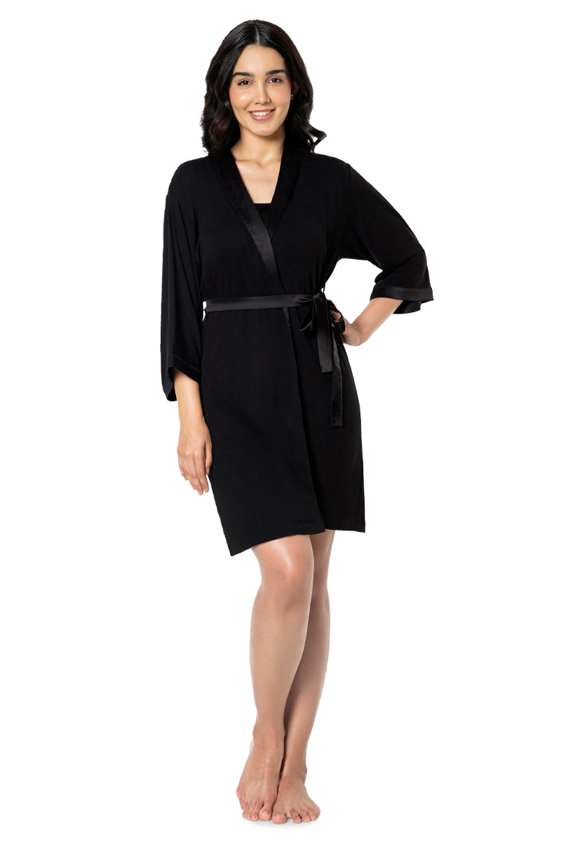 Satin Edge Sleep Robe S / Black - amanté Sleepwear