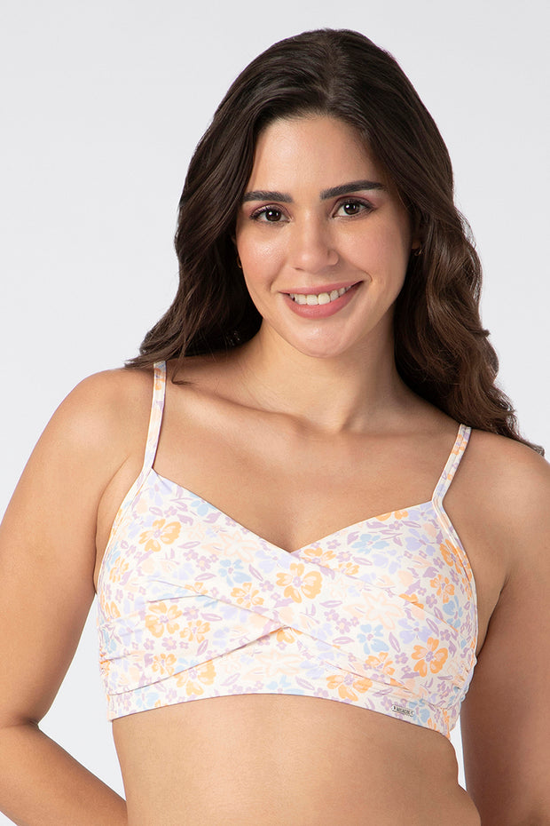 Twisted Front Bikini Top S / Pastal Breeze Print - amanté Swim