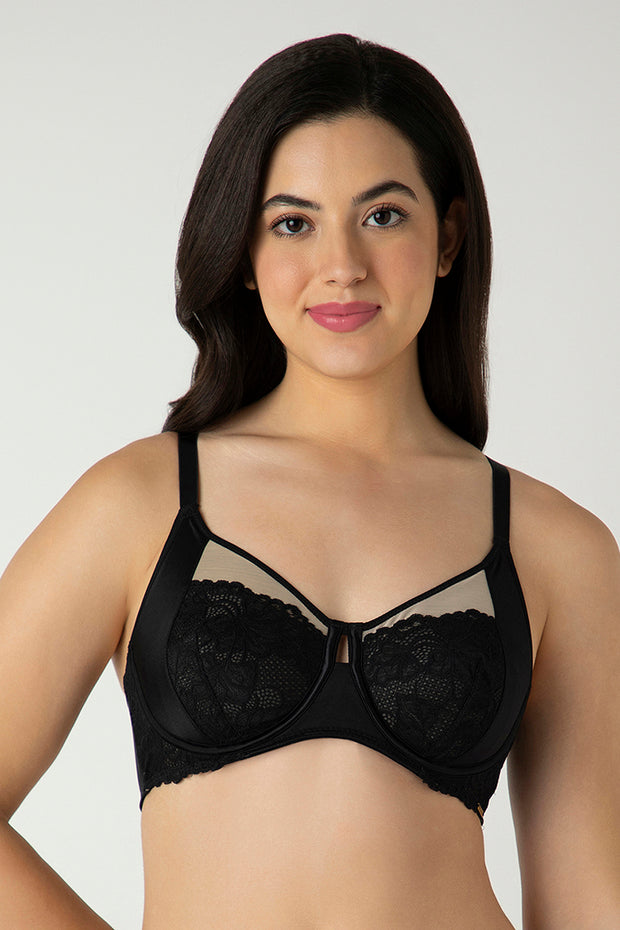 Glam Floral Minimizer Bra 34B / Black - amanté Bra