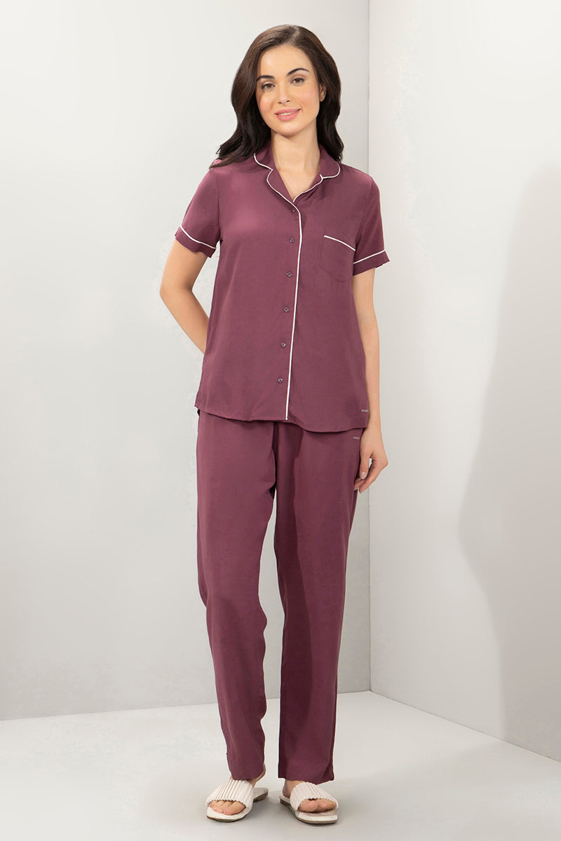 Sleep Set- PJ Top & Bottom S / Egg Plant - amanté Sleepwear