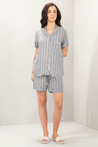 Sleep Set- PJ Top & Short S / Grey Stripe Print - amanté Sleepwear thumbnail 1