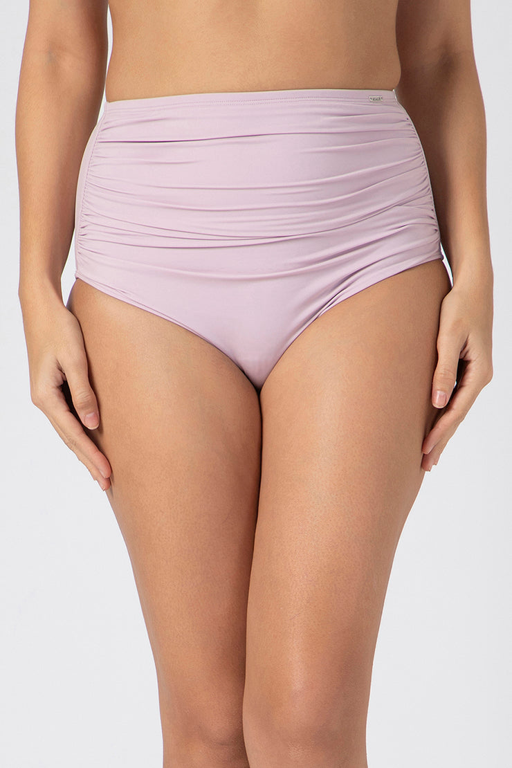 High Waist Ruched Bikini Bottom S / Fair Orchid - amanté Swim