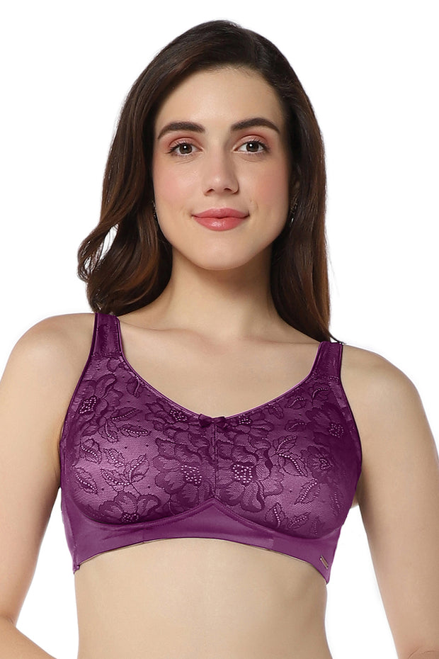 Buy India Essential Lace Non Padded Wired Full Cup Lace Bra(Purple, 36DDD)  at
