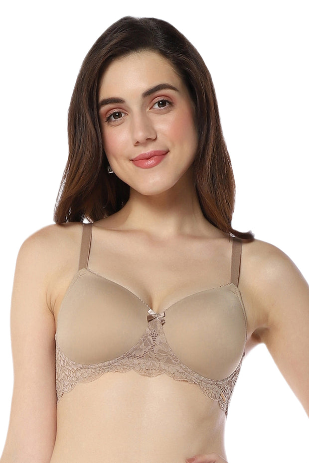 Buy Amante Lace Delight Padded Non-Wired High Coverage Bra - Pink (34D)  Online