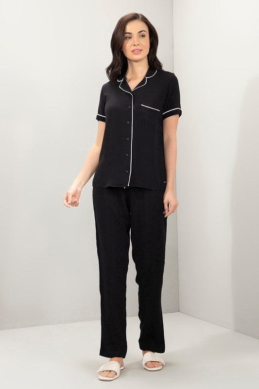 Sleep Set- PJ Top & Bottom S / Black - amanté Sleepwear