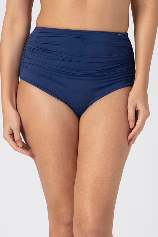 High Waist Ruched Bikini Bottom S / Blue Depths - amanté Swimwear