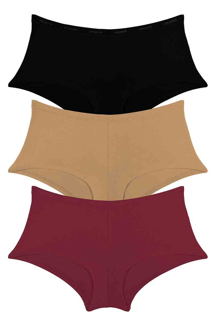 Cotton Boyshort Brief Solid Pack of 3 S / Assorted - amanté Panty