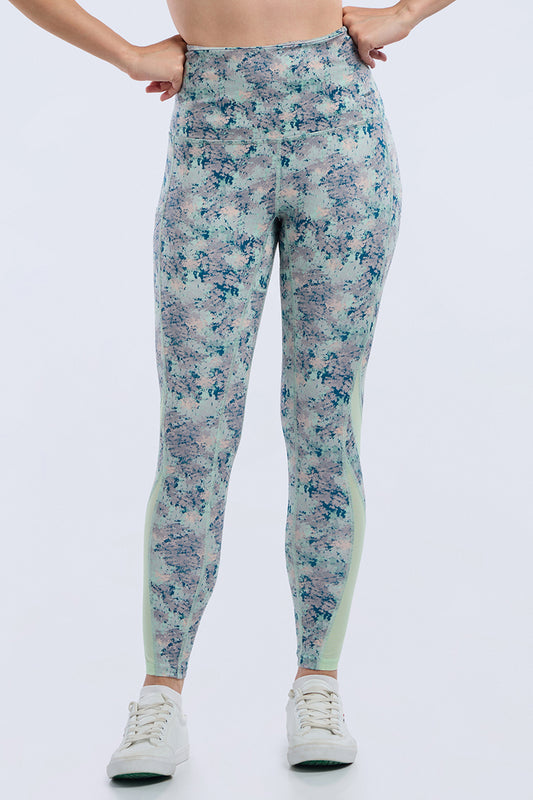 Energize Panelled Tights S / Blush Drift Print - amanté Sport