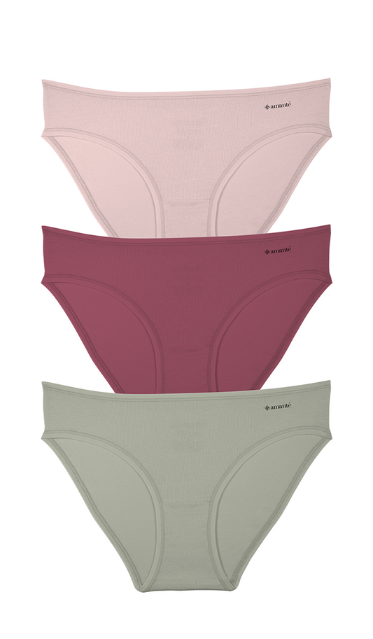 Cotton Bikini Brief Solid Pack of 3 (Thin Elastic) S / C756 - amanté Panty Pack