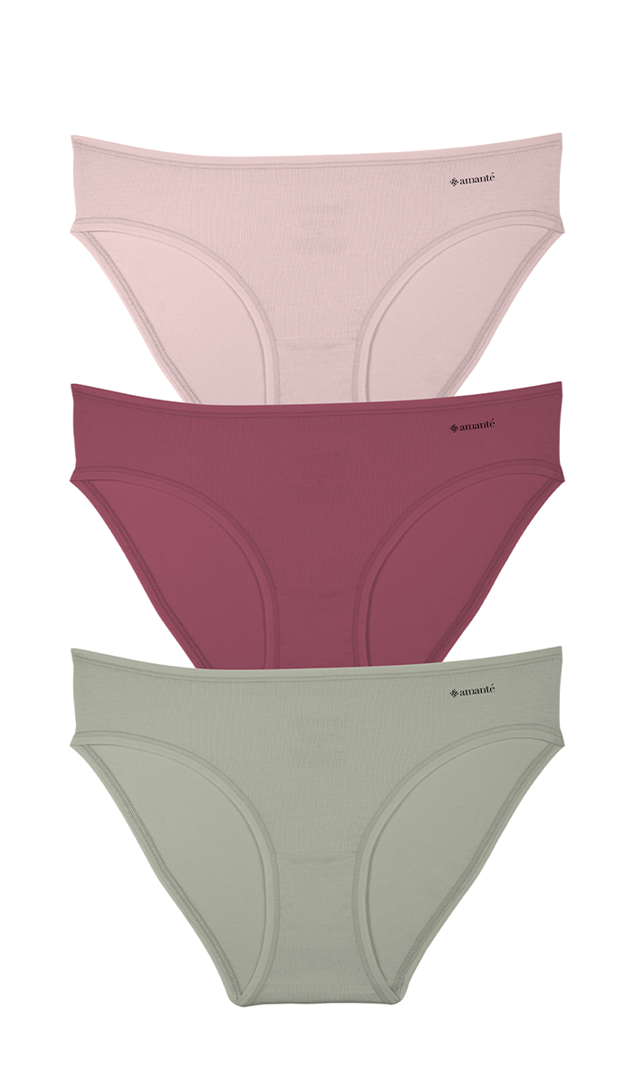Cotton Bikini Brief Solid Pack of 3 (Thin Elastic) S / C756 - amanté Panty Pack