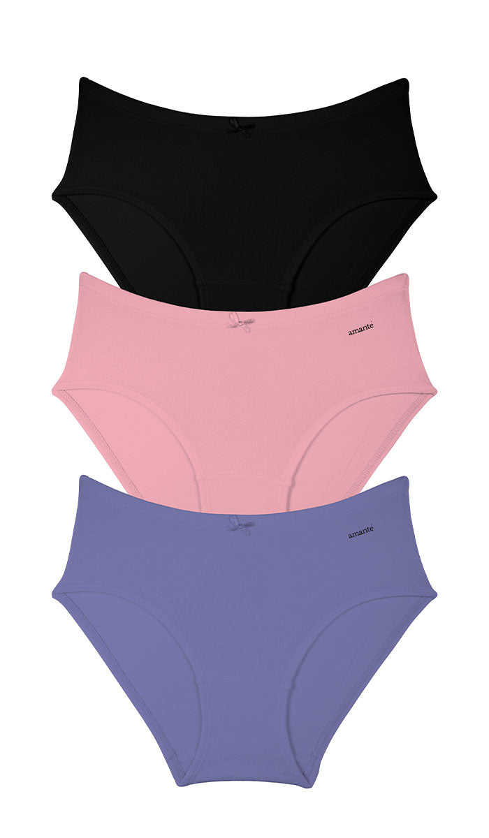 Cotton Inner Elastic Hipster Solid Pack of 3 L / CBM43 - amanté Panty Pack