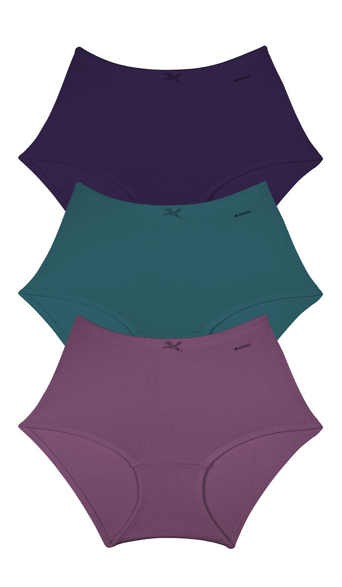 Cotton Inner Elastic Full Brief Solid Pack of 3 L / CBM10 - amanté Panty Pack