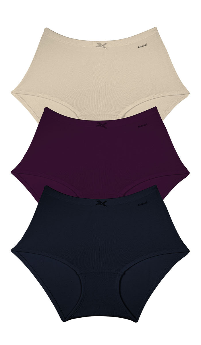 Cotton Inner Elastic Full Brief Solid Pack of 3 L / CBM12 - amanté Panty Pack - Image 1 of 1