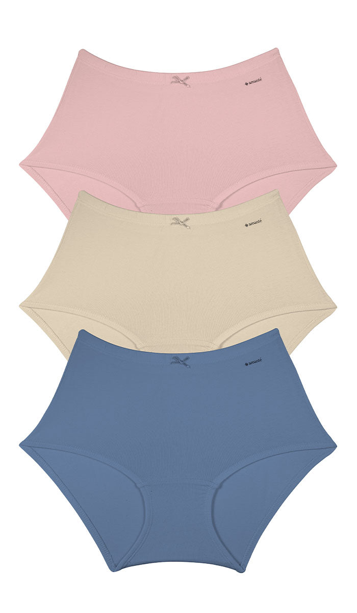 Cotton Inner Elastic Full Brief Solid Pack of 3 L / CBM13 - amanté Panty Pack