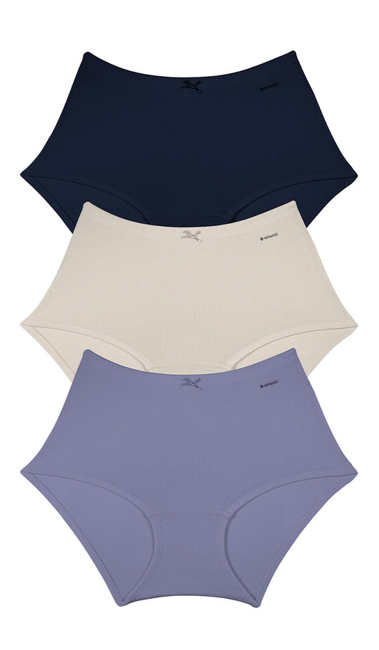 Cotton Inner Elastic Full Brief Solid Pack of 3 L / CBM14 - amanté Panty Pack