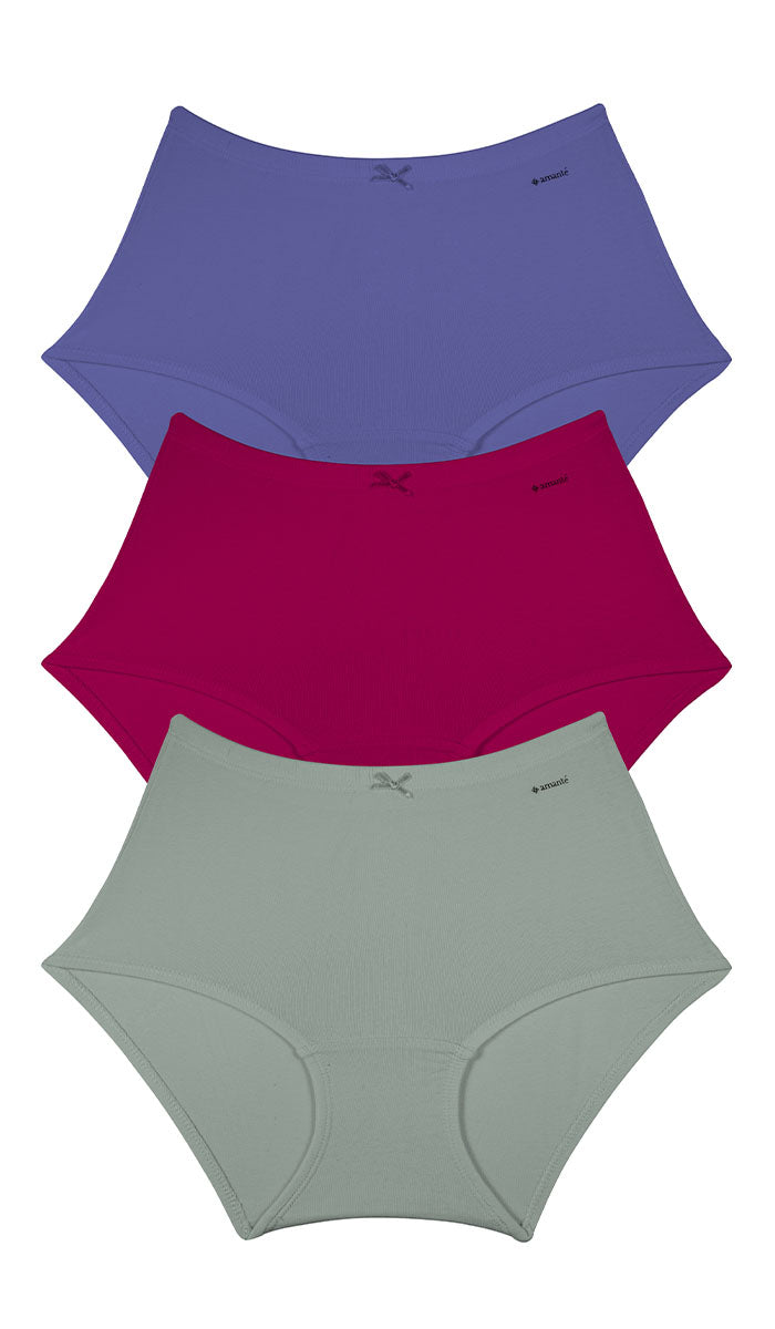 Cotton Inner Elastic Full Brief Solid Pack of 3 L / CBM15 - amanté Panty Pack