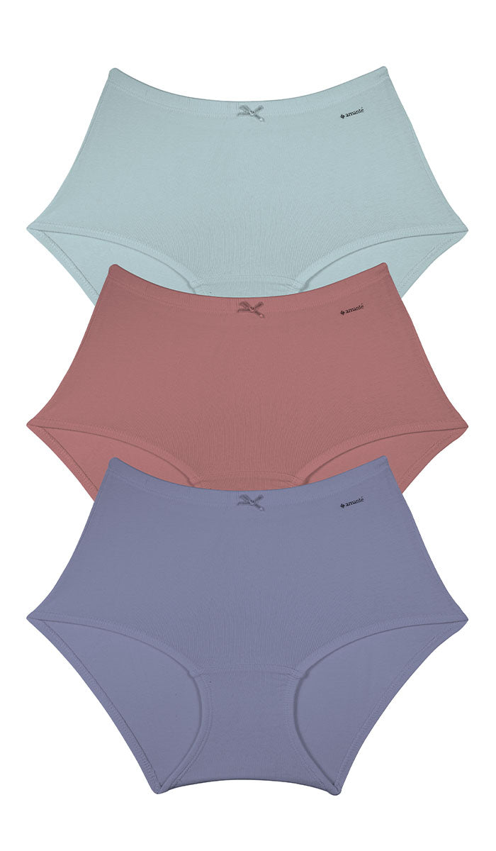 Cotton Inner Elastic Full Brief Solid Pack of 3 L / CBM16 - amanté Panty Pack