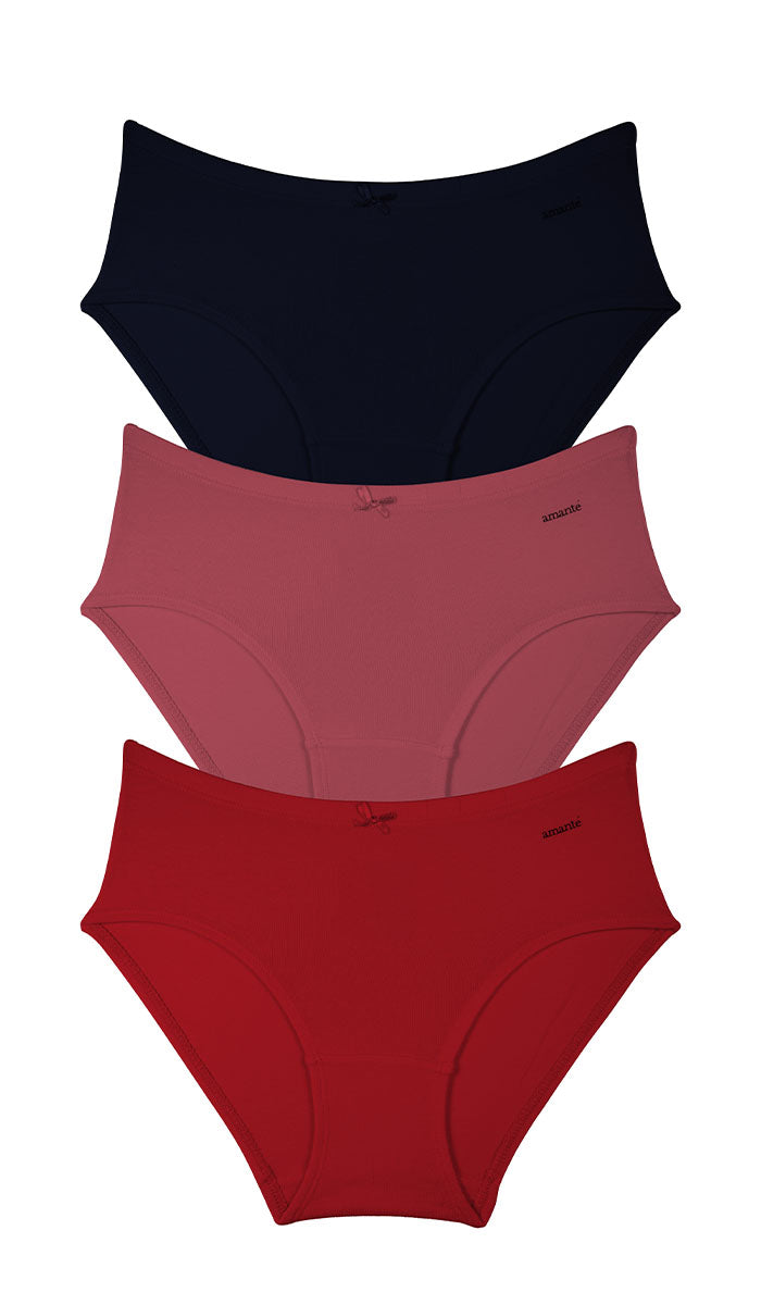 Cotton Inner Elastic Hipster Solid Pack of 3 S / CBM29 - amanté Panty Pack