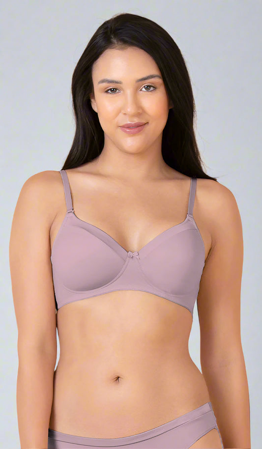 Satin Edge Non Wired Bra 32B / Dawn Pink Solid - amanté Bra
