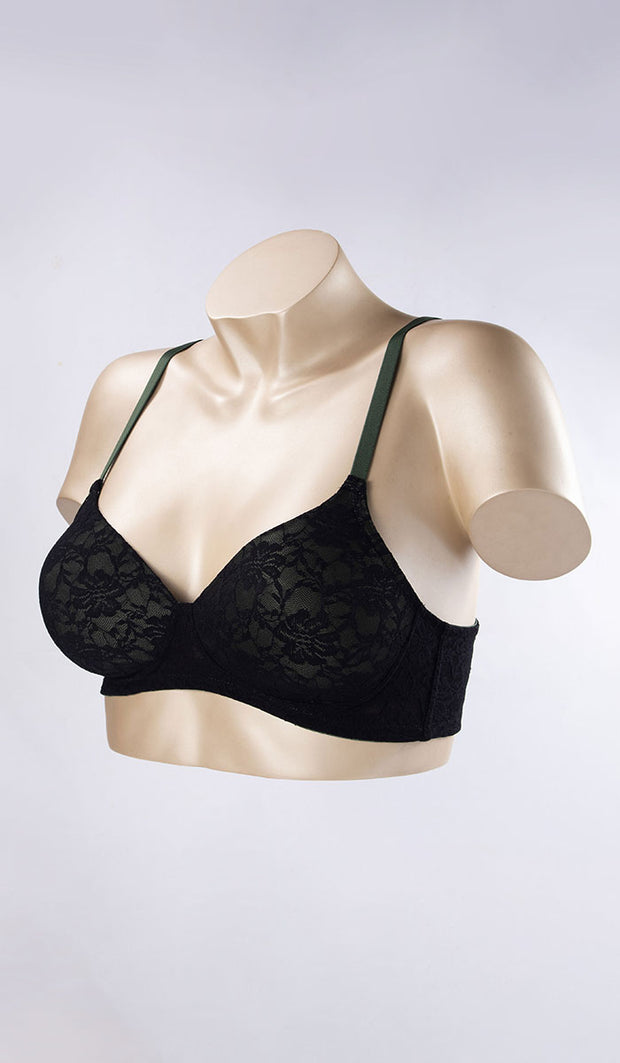 Floral Lace T-Shirt Bra 40C / Black-Cedar - amanté Bra