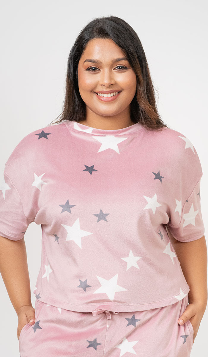 Velour Bliss Crew Neck Crop Tee XXL / Stellar Charm Print - amanté Shapewear