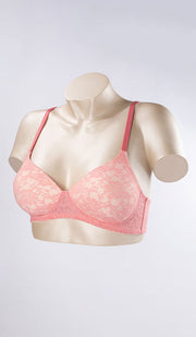 Floral Lace T-Shirt Bra 32B / Salamon Rose-Pristine - amanté Bra