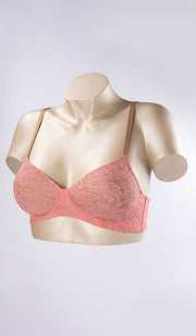 Floral Lace T-Shirt Bra 40C / Salmon Rose-Sandalwood - amanté Bra