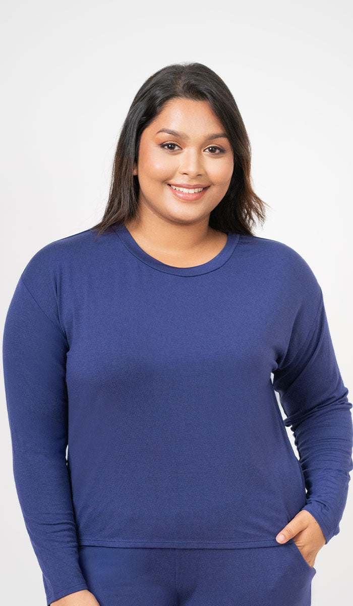 Classic Comfy Long Sleeve Tee L / Patriot Blue - amanté Sleepwear - Image 1 of 3
