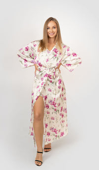 Dreamy Silk Long Robe S / Water Colour Floral Print - amanté Sleepwear thumbnail 1
