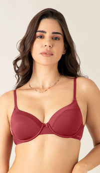 Satin Edge Wired Bra 32B / Red Dahlia - amanté Bra thumbnail 1