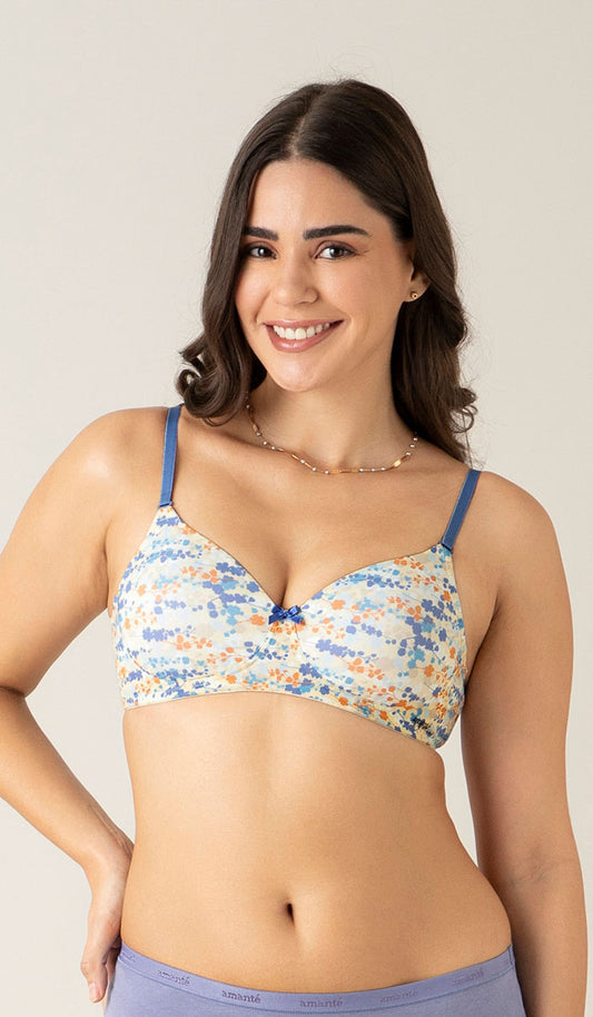 Smooth Charm Non-Wired Bra 32B / Blossoms De Blue Print - amanté Bra