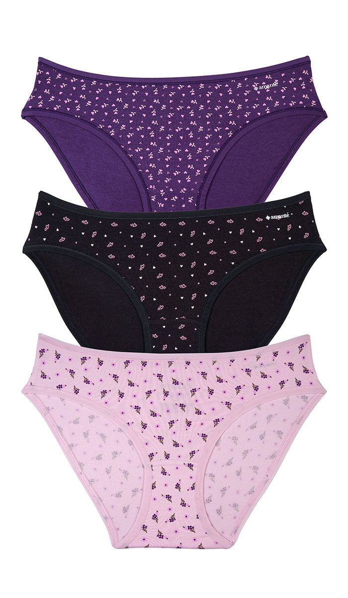 Cotton Bikini Brief Print Pack of 3 (Thin Elastic) - amanté Panty Pack