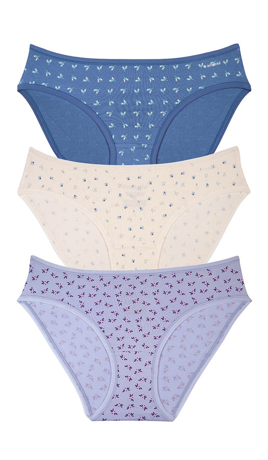 Cotton Bikini Brief Print Pack of 3 (Thin Elastic) - amanté Panty Pack