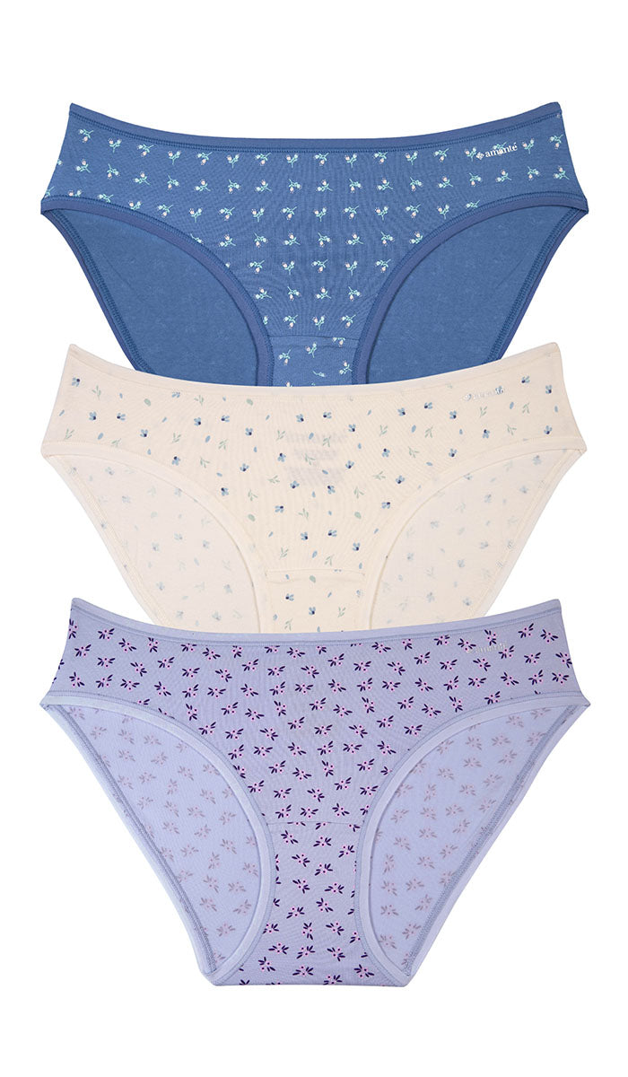 Cotton Bikini Brief Print Pack of 3 (Thin Elastic) - amanté Panty Pack