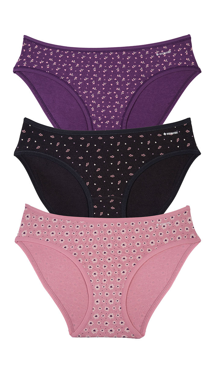 Cotton Bikini Brief Print Pack of 3 (Thin Elastic) - amanté Panty Pack