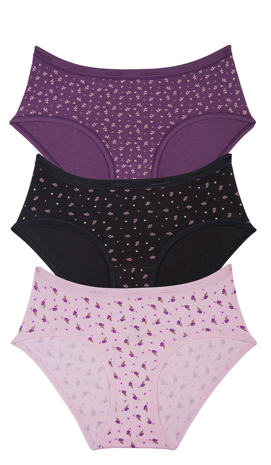 Cotton Hipster Brief Print Pack of 3 S / C781 - amanté Panty Pack