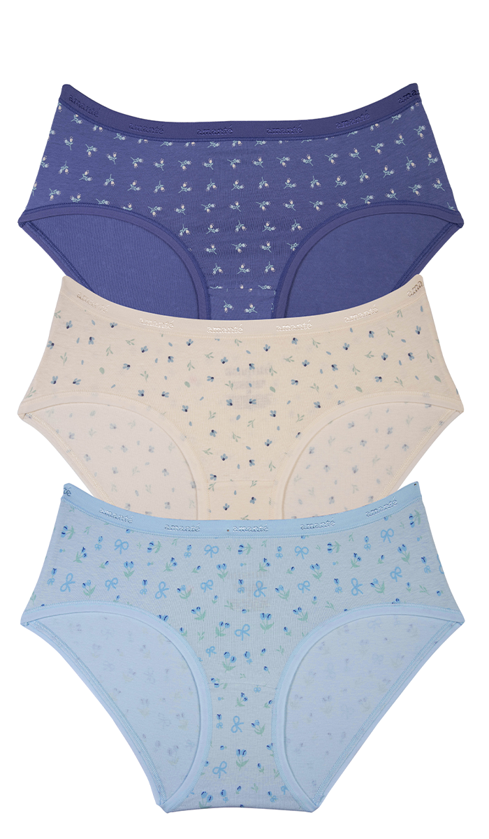 Cotton Hipster Brief Print Pack of 3 S / C778 - amanté Panty Pack