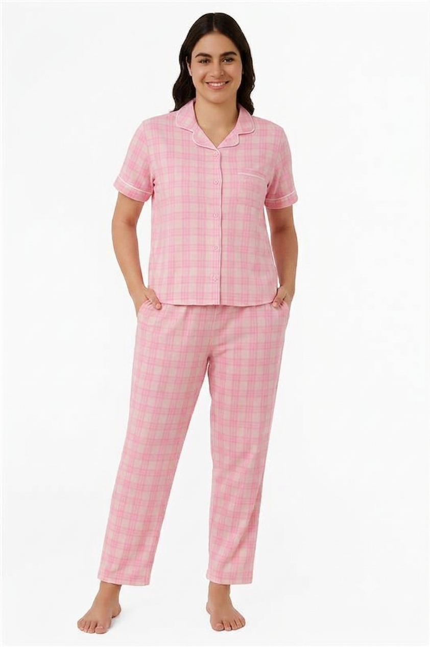 Sleep Set- PJ Top & Bottom S / Orchid Checks Print - amanté Sleepwear - Image 1 of 1