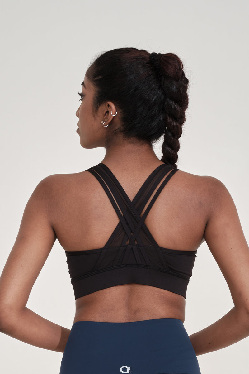 Flaunt Crossback Medium Impact Sports Bra S / Black Soot - amanté Sportswear