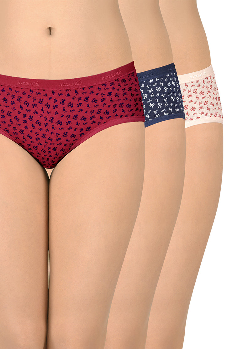 Cotton Hipster Brief Print Pack of 3 (Combo 1) S / Assorted - amanté Panty