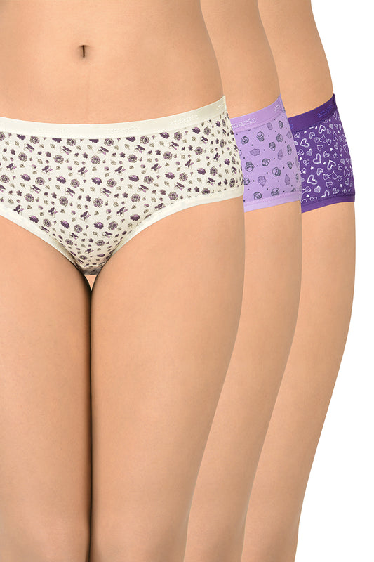 Cotton Hipster Brief Print Pack of 3 (Combo 5) S / C335 Print - amanté Panty