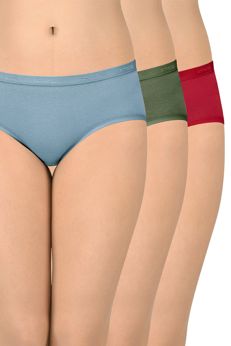 Cotton Hipster Brief Solid Pack of 3 (Combo 1) S / Assorted - amanté Panty
