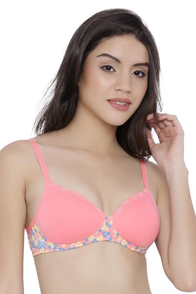Cotton Casuals Non-Wired Bra 32C / Salmon-Rose Moroccan Blue Print - amanté Bra