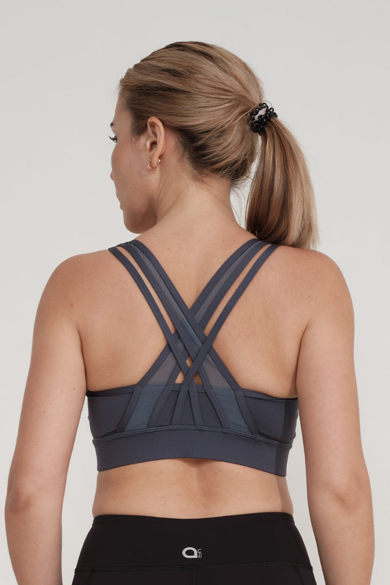 Flaunt Crossback Medium Impact Sports Bra S / Slate Grey - amanté Sportswear - Image 1 of 3