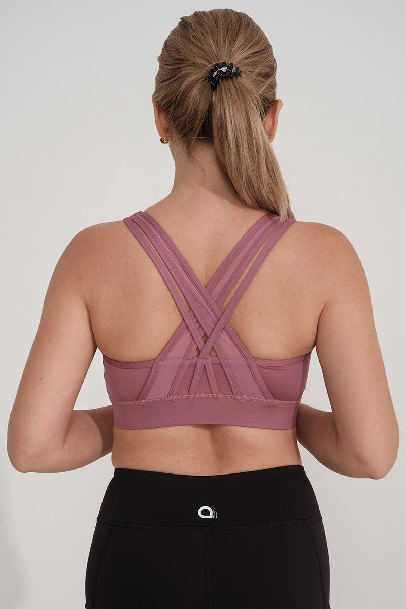 Flaunt Crossback Medium Impact Sports Bra S / Mauve Pearl - amanté Sportswear
